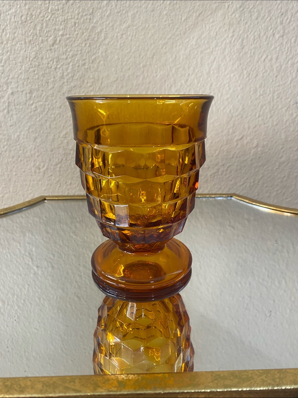 Amber Textured Glass Goblet